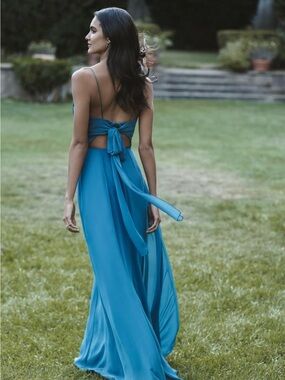 Allure Bridals Black Backless Tie-Back Spaghetti Strap Gown